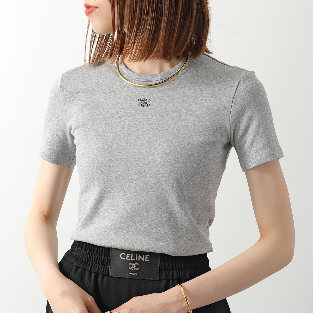CELINE セリーヌ Tシャツ RX0M43O24.09MB レディース トリオンフ 刺繍 ロゴ クルーネック カットソー 半袖 グレーの画像