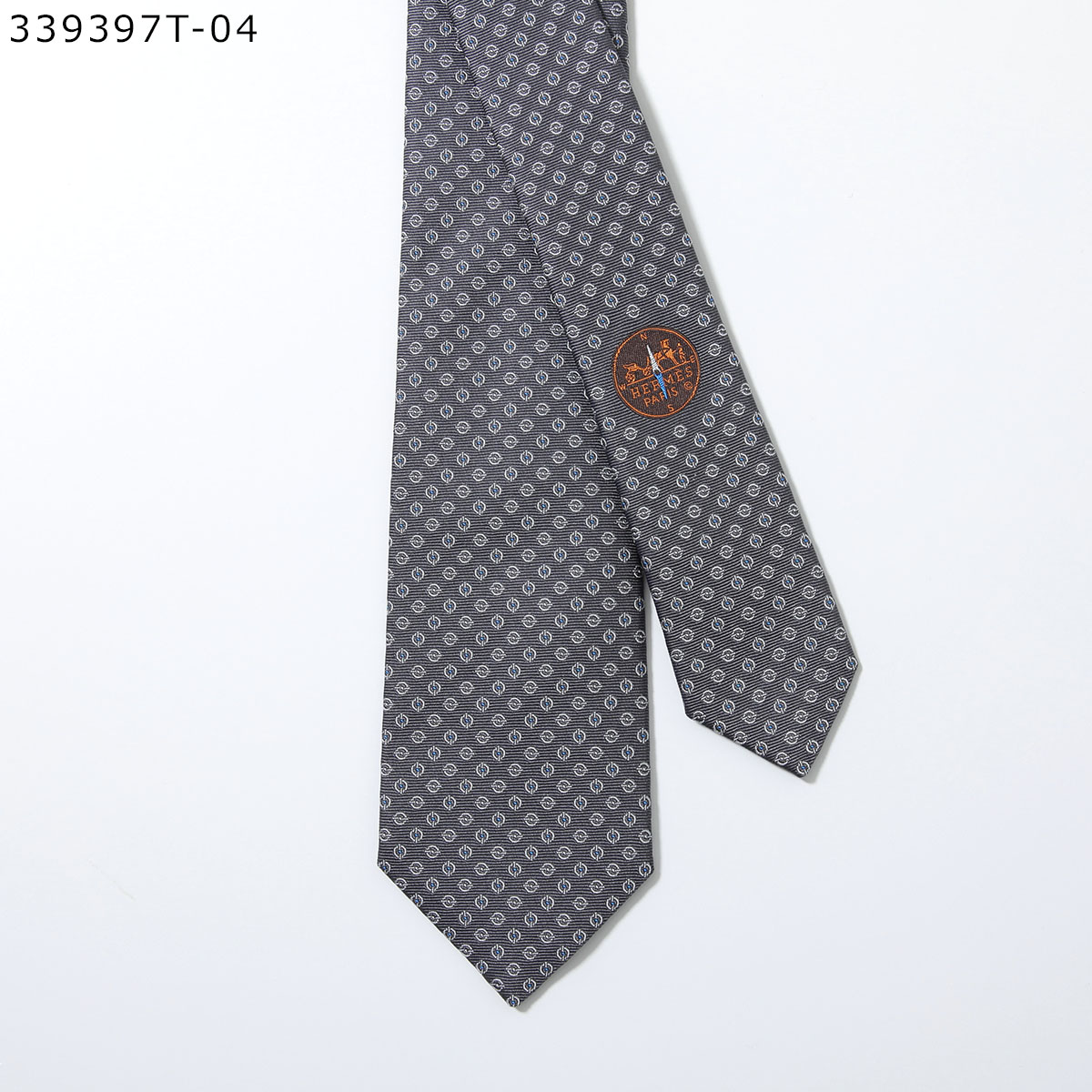 HERMES エルメス ネクタイ TIE メンズ フランス製 シルク H織りタイ シルクツイルタイ H柄 ジャガード プリント ショッパー + ブランド箱付き ギフトの画像