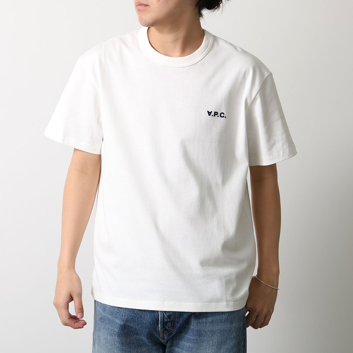 APC A.P.C. アーペーセー 半袖 Tシャツ COHBQ H26391 メンズ カットソー コットン ロゴT ちびロゴT フロッキープリント クルーネックの画像