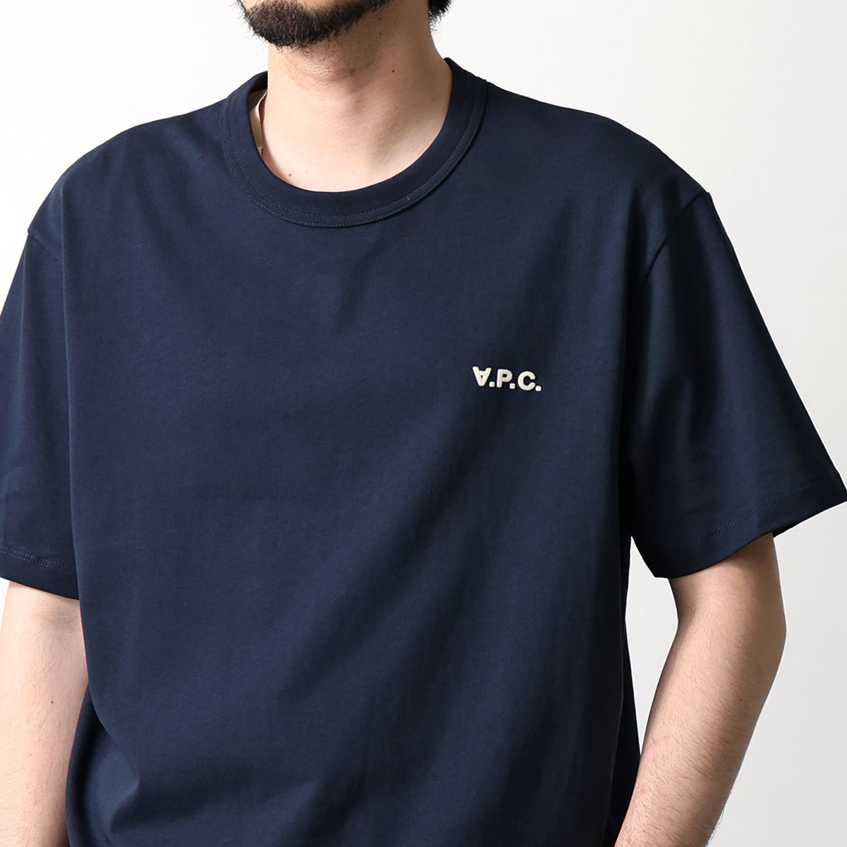 APC A.P.C. アーペーセー 半袖 Tシャツ COHBQ H26391 メンズ カットソー コットン ロゴT ちびロゴT フロッキープリント クルーネックの画像