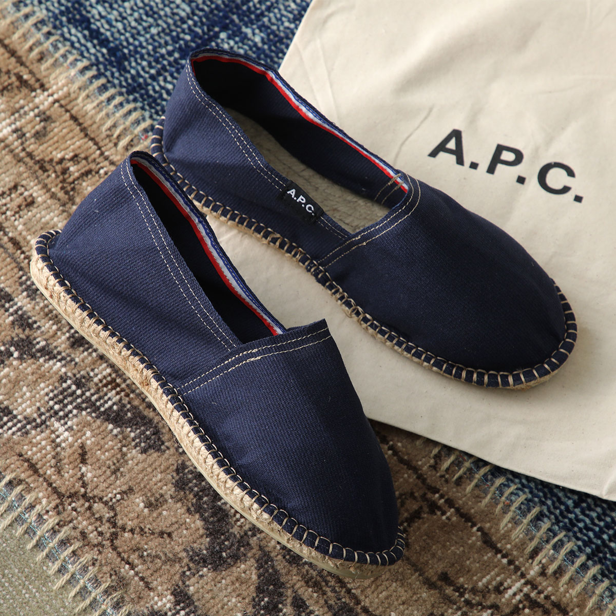 APC A.P.C. アーペーセー  エスパドリーユ COHRT M53003 メンズ コットンキャンバス スリッポン フラット 1cm シューズ 靴 IAK/DARK-NAVYの画像