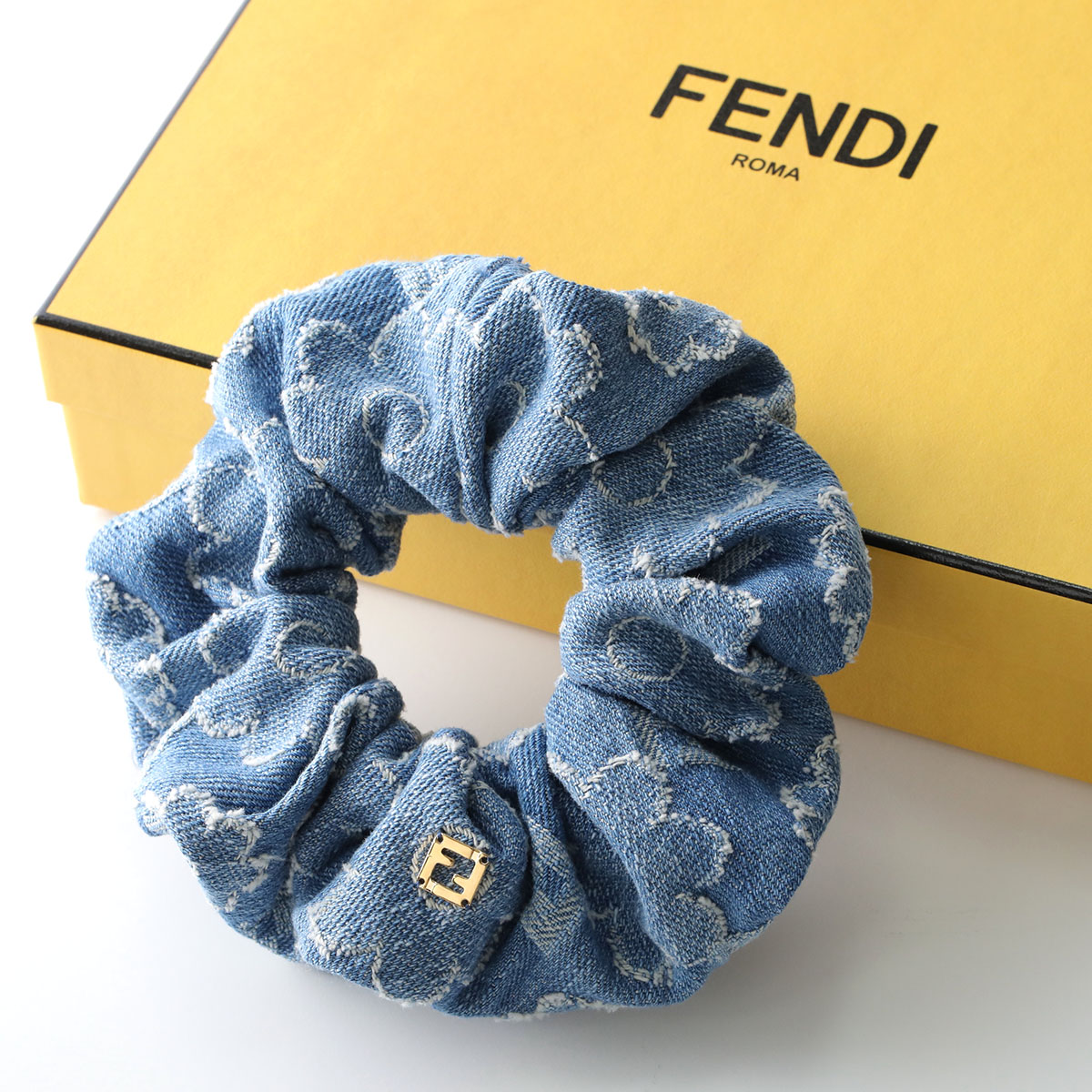 FENDI フェンディ シュシュ FXT162 B01Z レディース デニム FFロゴ フローラル ヘアアクセサリー ヘアゴム 髪留め F0RU7/DENIM FXT162B01ZF0RU7の画像