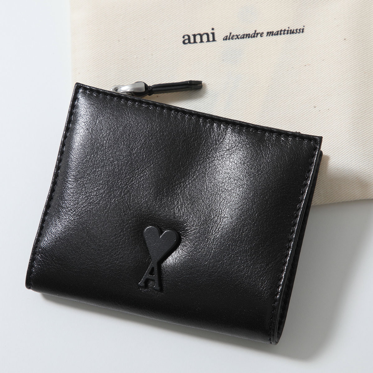ami paris アミパリス 二つ折り財布 USL201.AL0052 レディース ミニ財布 レザー ハートロゴ 001/NOIR USL201.AL0052.001の画像