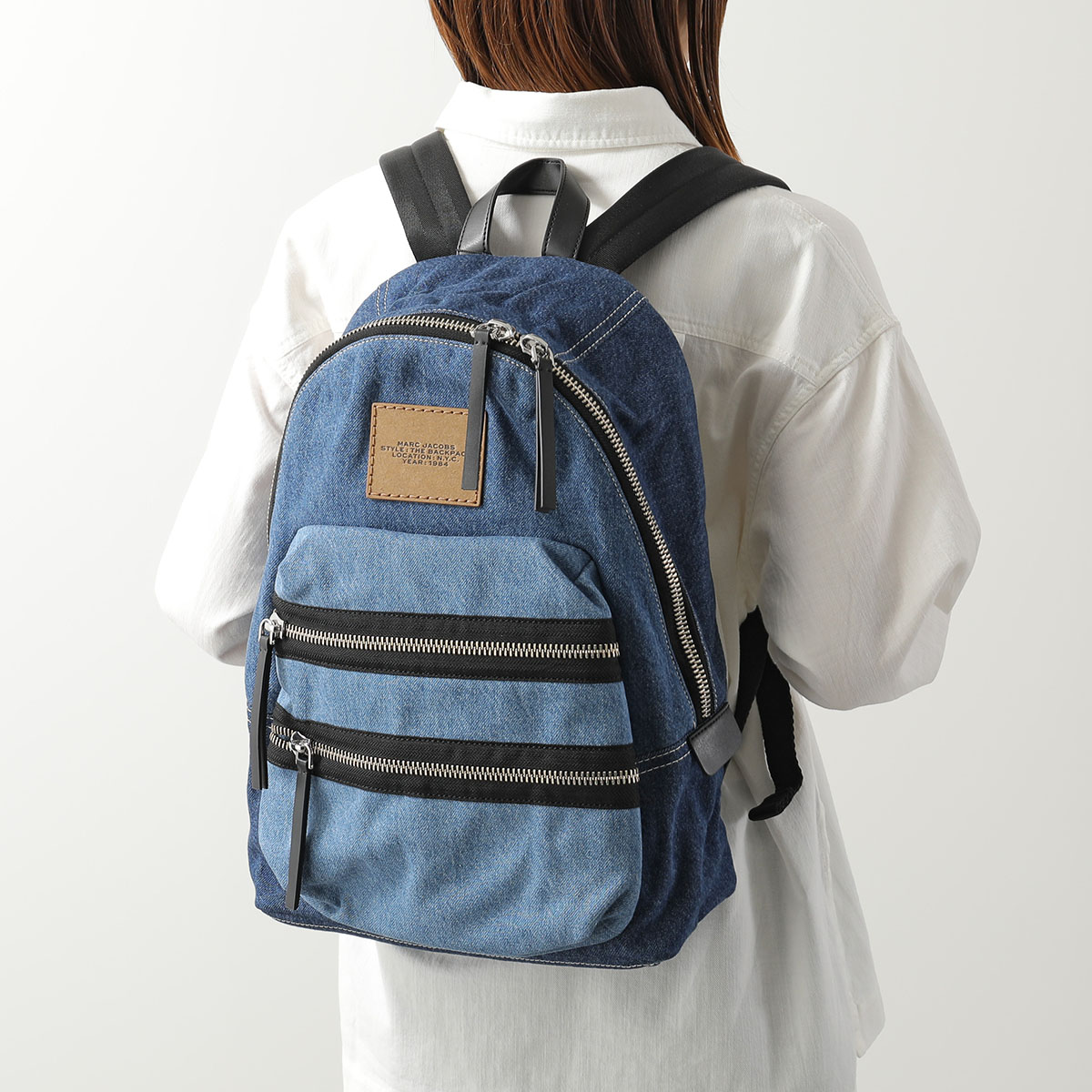 MARC JACOBS マークジェイコブス ザ カラーブロック デニム バイカー バックパック ラージ 2P5HBP003H03 レディース リュック ロゴ 鞄 404/INDIGO-MULTIの画像