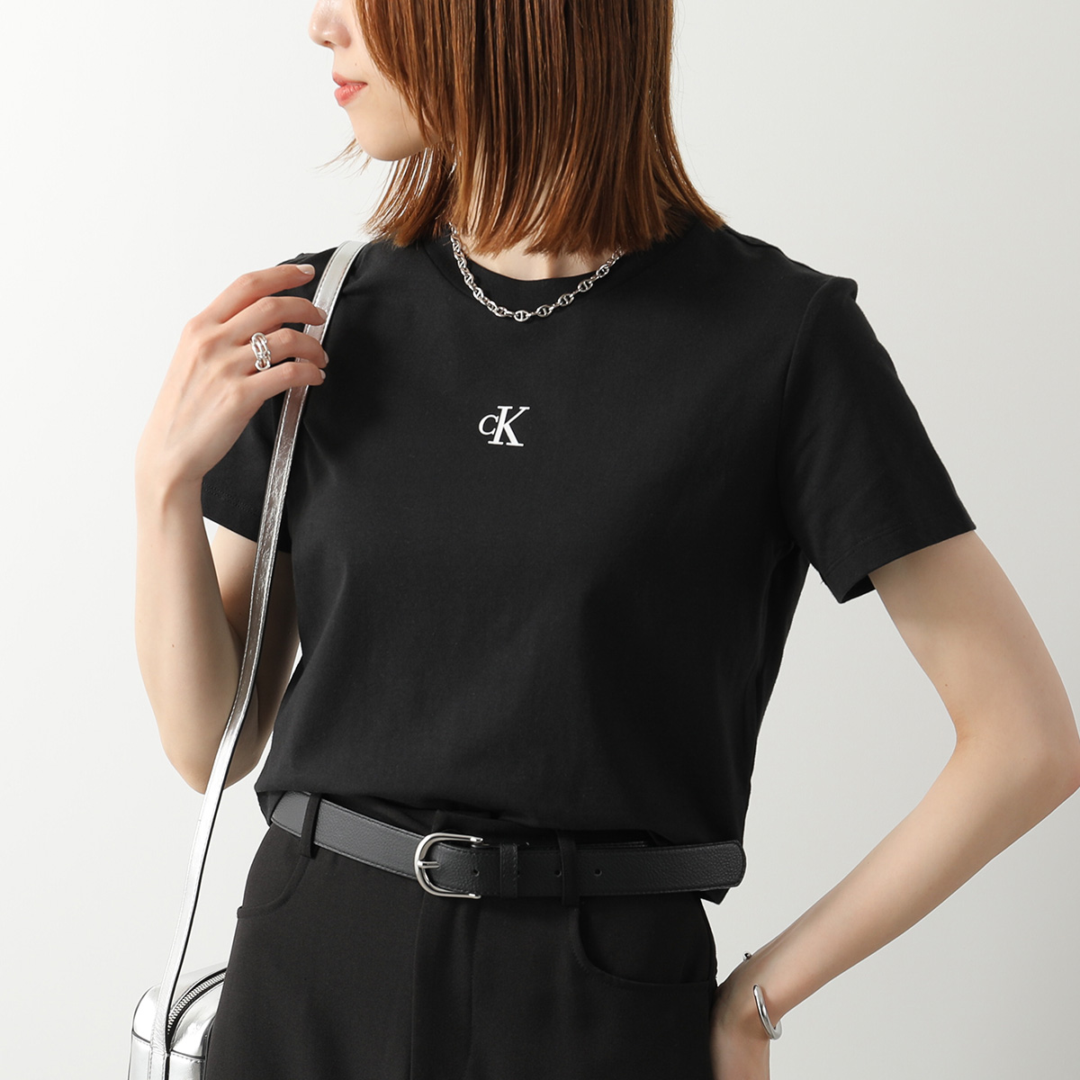 Calvin Klein カルバンクライン Tシャツ A - SS LOGO CROPPED TEE LV047AB213 レディース ロゴ 半袖 クルーネック クロップド丈の画像