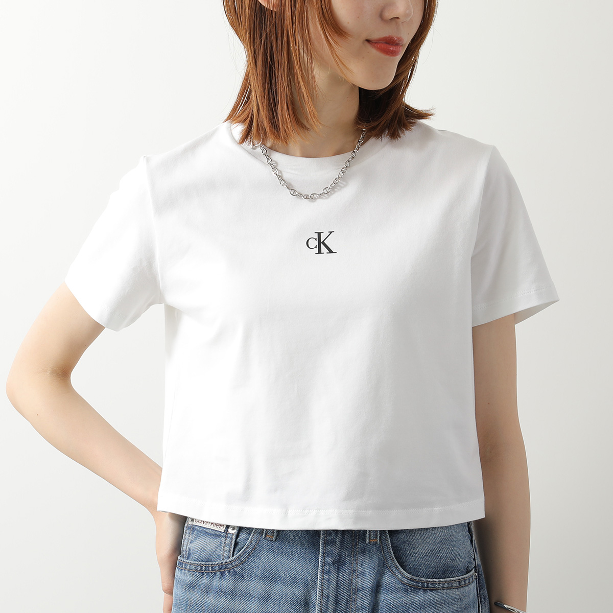 Calvin Klein カルバンクライン Tシャツ A - SS LOGO CROPPED TEE LV047AB213 レディース ロゴ 半袖 クルーネック クロップド丈の画像