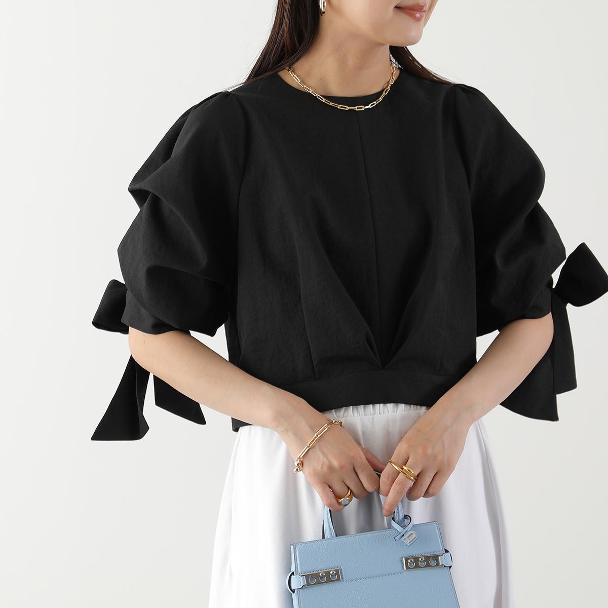 極美品♪シーニュ Ponchan ねじりパフ コットンブラウス PICCIN（ピッチン） ブラウス 160430 レディース リボン シアー 麻混