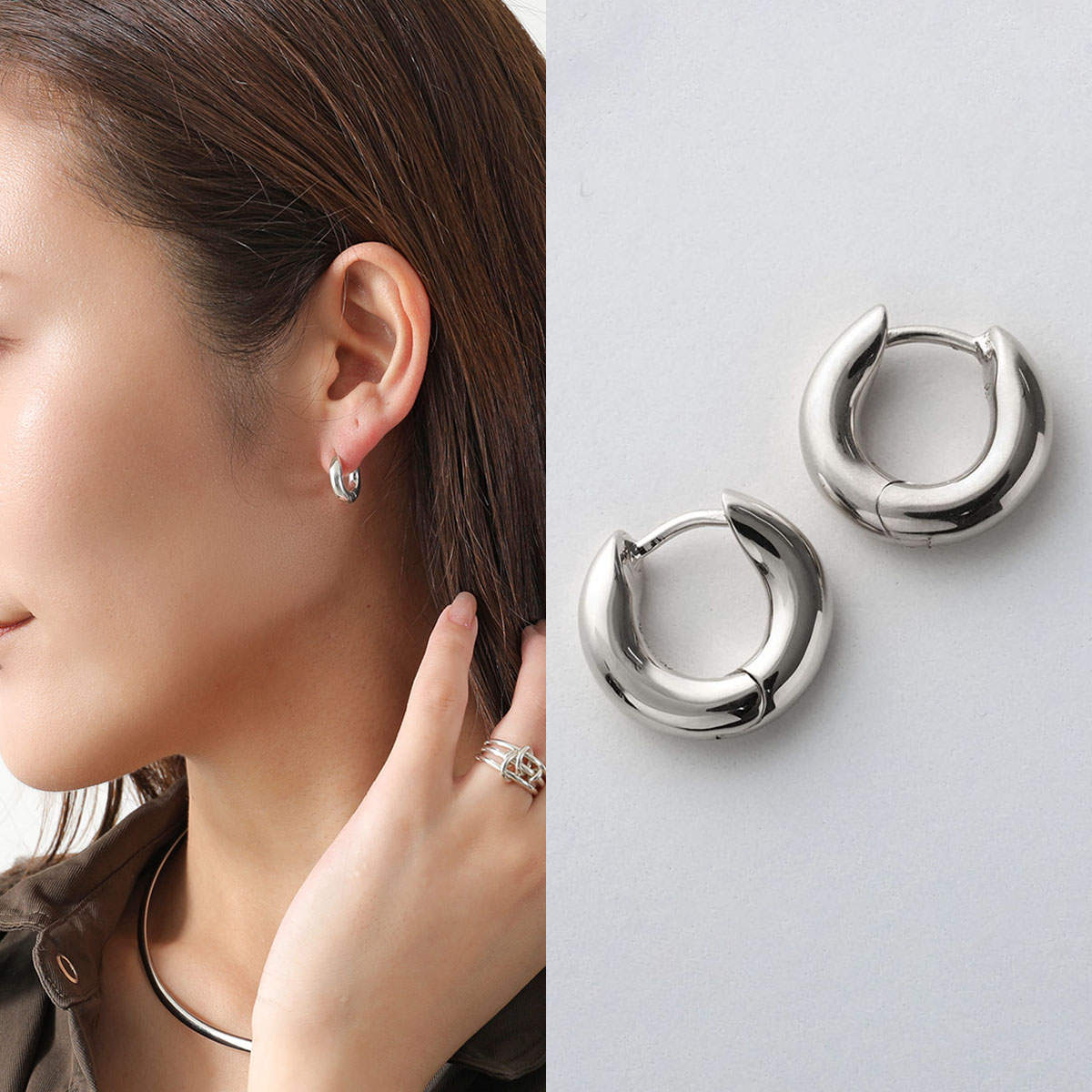 ANNIKA INEZ アニカイネズ フープピアス Wide Oblique Hoops Sml E1005-SML レディース アクセサリー Silver925 シルバー925 シルバーの画像