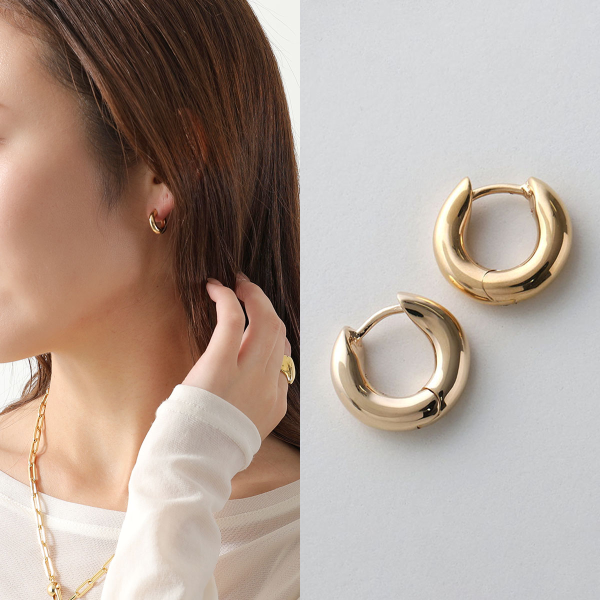 ANNIKA INEZ アニカイネズ フープピアス Wide Oblique Hoops Sml  E1005-SML レディース アクセサリー Silver925 シルバー925 ゴールドの画像
