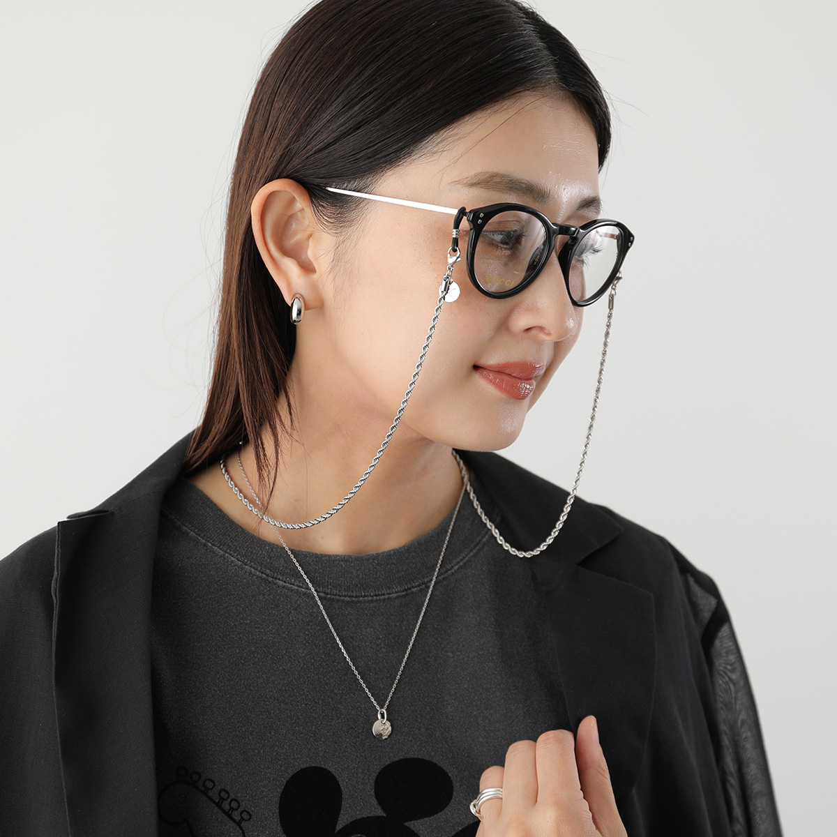 ブラックスピネル　グラスチェーン兼用ロングネックレス Sunny Cords サニーコーズ グラスコード Pippa ピッパ レディース