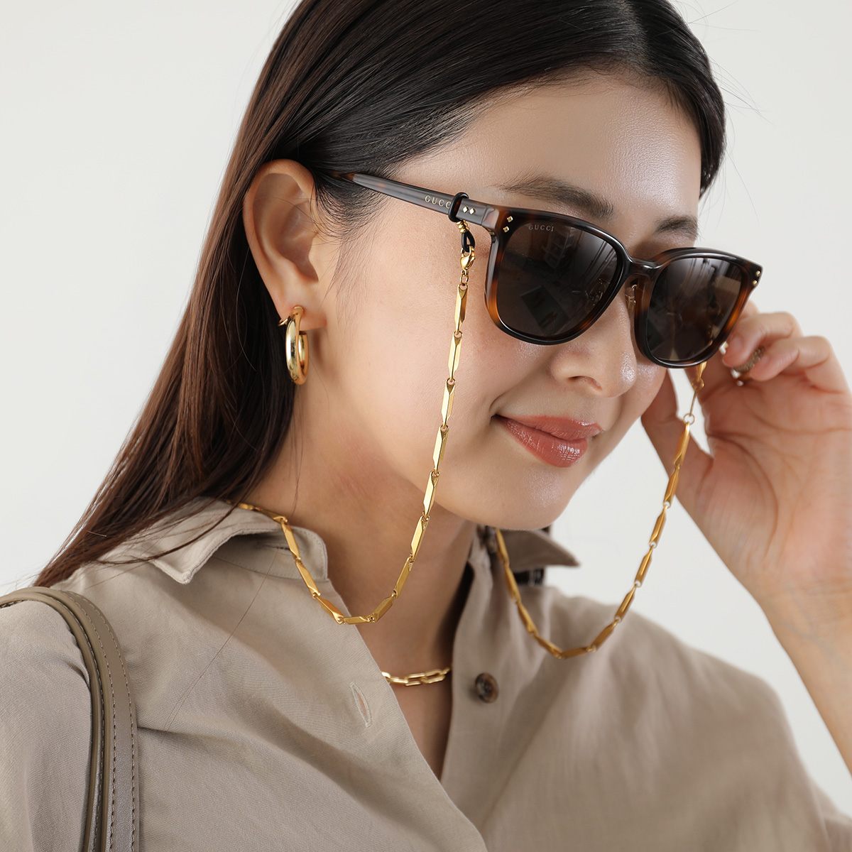54センチ金具付き長さネックレス、メガネチェーンムーンストーン２ミリゴールドで Sunny Cords サニーコーズ グラスコード Jake ジェイク レディース