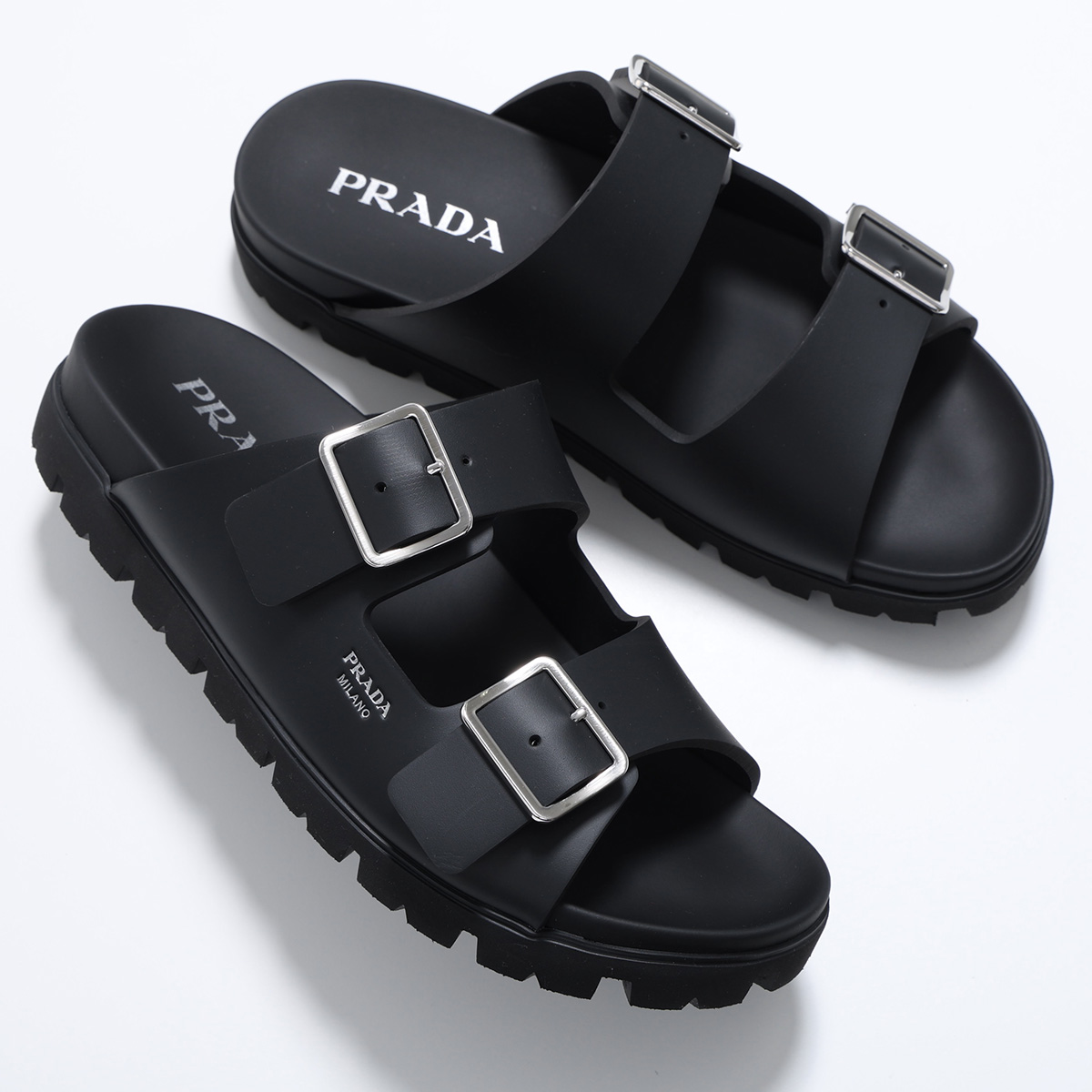 PRADA プラダ スライドサンダル 2X3159 3LKK メンズ ラバー ストラップ ロゴ EVA チャンキーソール シューズ 靴 F0002/NEROの画像
