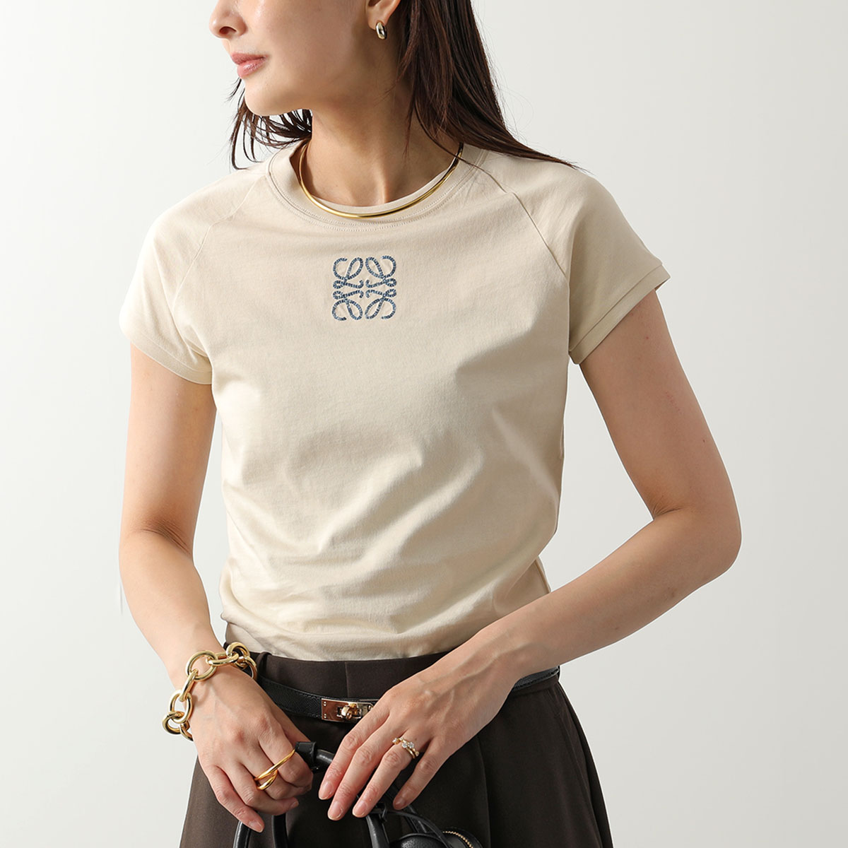 LOEWE ロエベ Ｔシャツ S616Y22X90 レディース 半袖 カットソー アナグラム刺繍 コットン クルーネックの画像