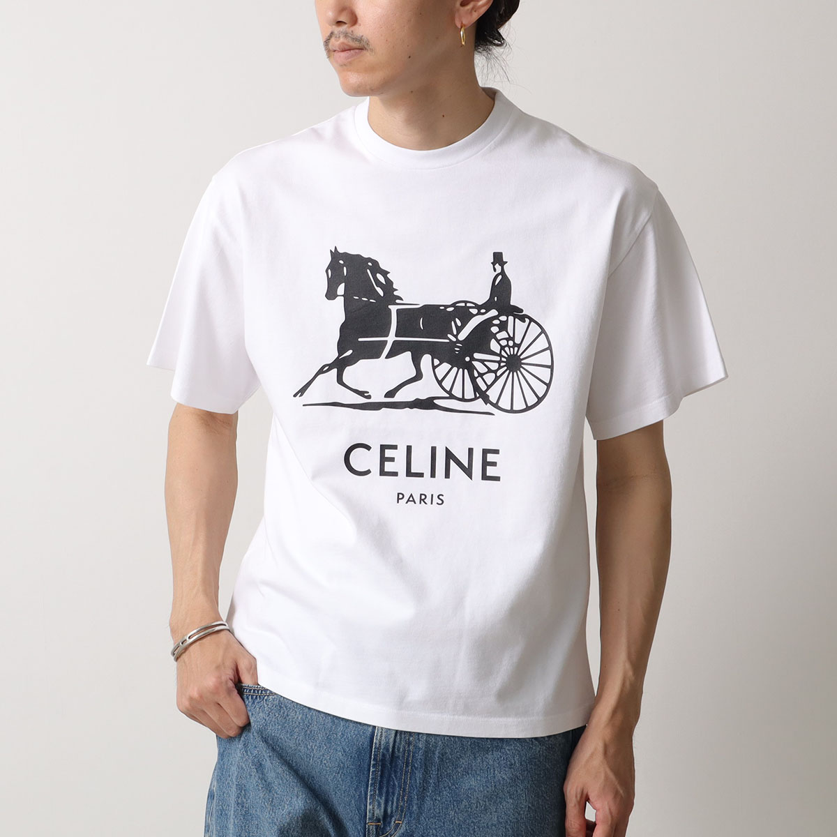 CELINE セリーヌ Tシャツ RX0LB1242.01OK RX0LB1242.38AW メンズ 半袖 カットソー ロゴT コットン クルーネックの画像