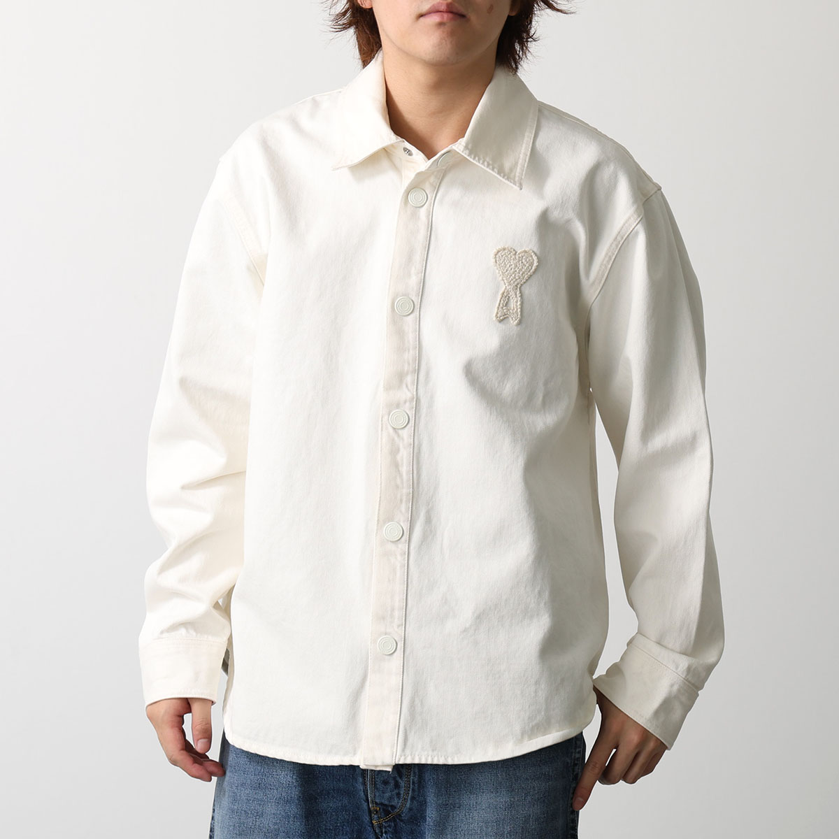 ami paris アミパリス オーバーシャツジャケット UJK897.DE0126 メンズ ハートロゴ コットン 長袖 UJK897.DE0126.136の画像