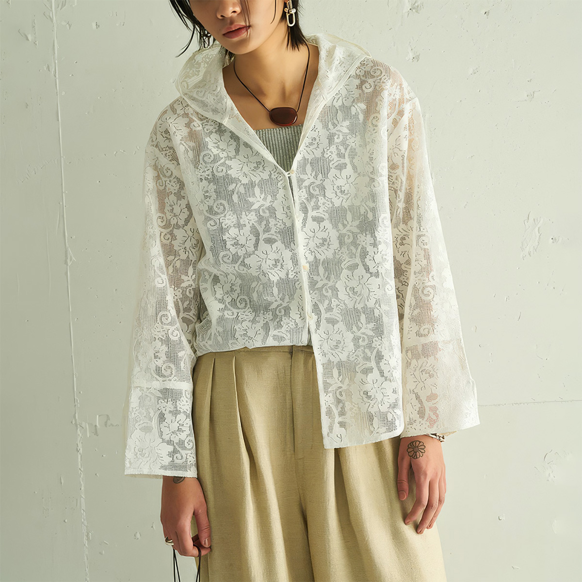 YENN イエン フーディシャツ PORTABLE LACE HOODIE Y262-12047
