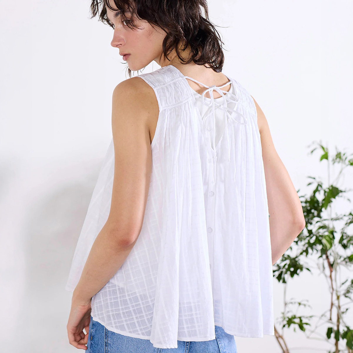 Marilyn Moon（マリリンムーン） ブラウス sheer check 2way gathered