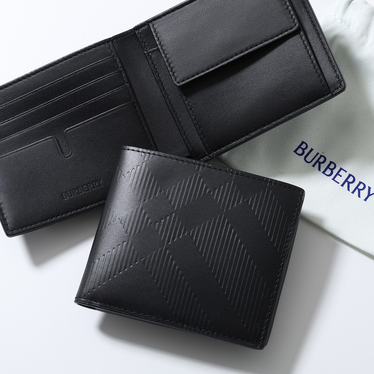 BURBERRY バーバリー 二つ折り財布 MS CC BILL COIN E5L 8103992 メンズ ミニ財布 小銭入れあり エンボスチェック A1189/BLACKの画像