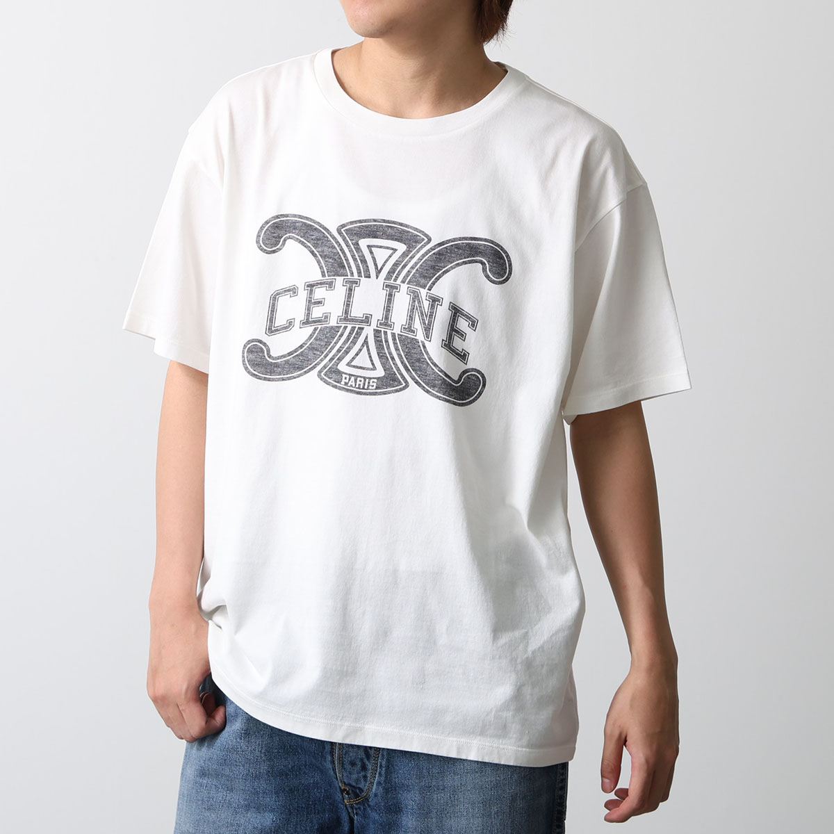 CELINE セリーヌ Tシャツ RX0BO671Q.38AW RX0BO671Q.01OB メンズ トリオンフ コットン 半袖 ロゴT カットソー クルーネックの画像