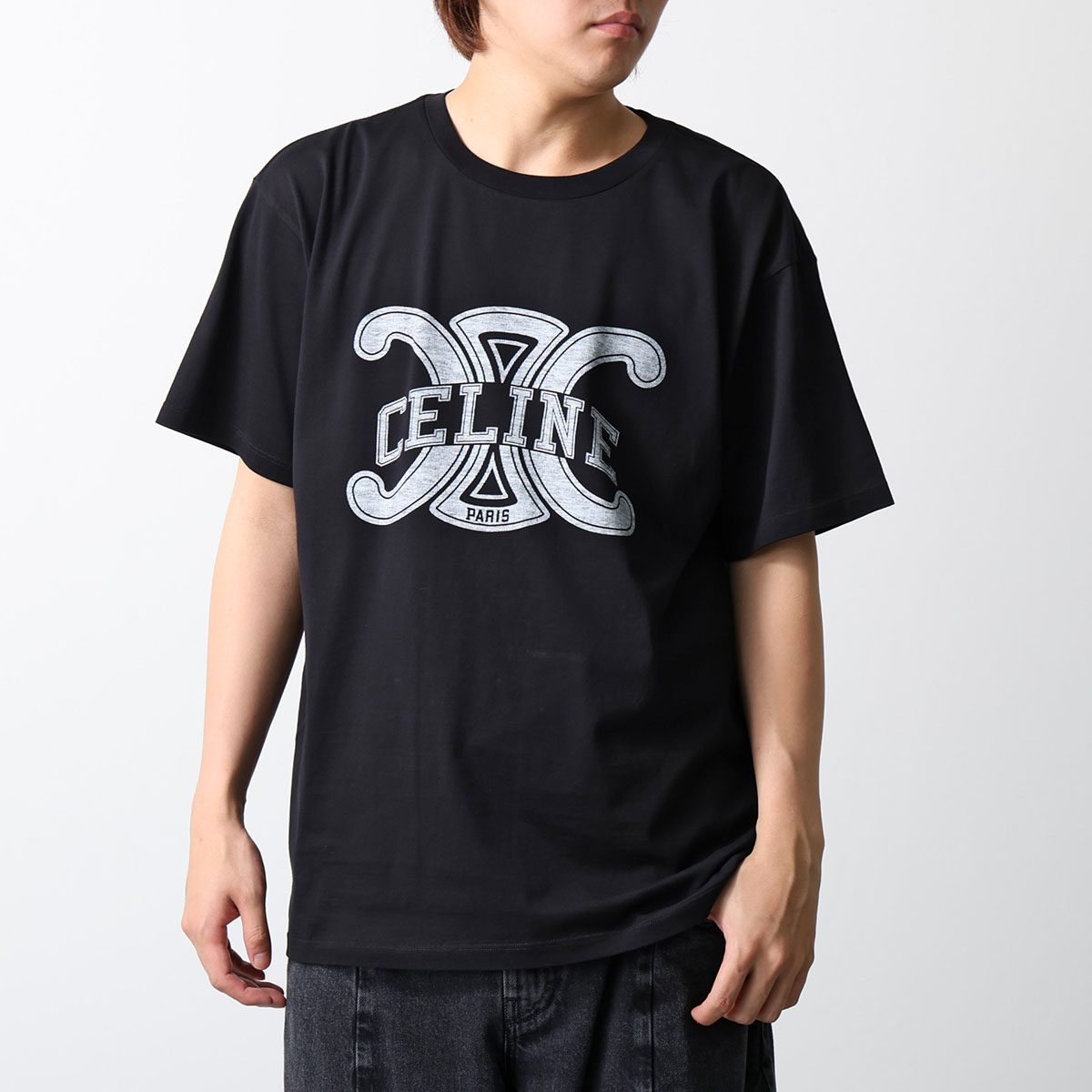 CELINE セリーヌ Tシャツ RX0BO671Q.38AW RX0BO671Q.01OB メンズ トリオンフ コットン 半袖 ロゴT カットソー クルーネックの画像