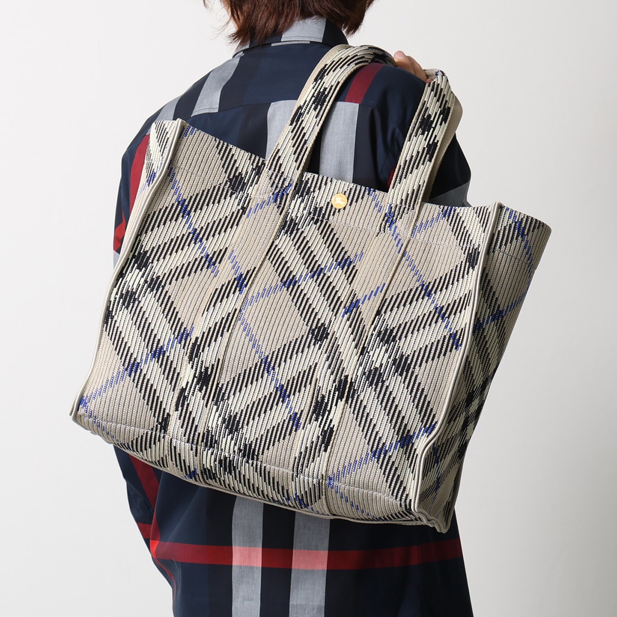 BURBERRY バーバリー トートバッグ LL MD KNIT TOTE CH4 8090405 メンズ ニット チェック 鞄 B9629/LICHENの画像