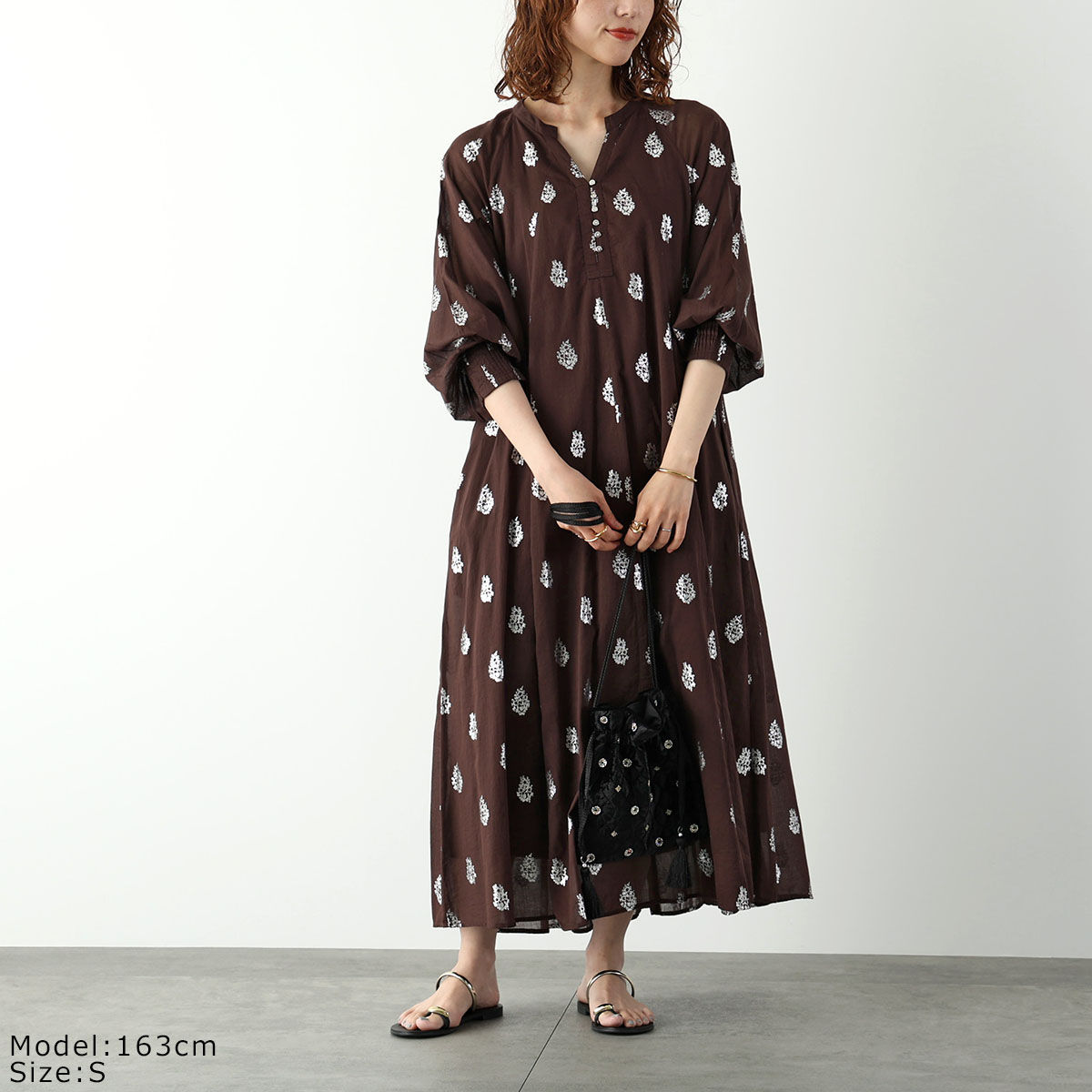 ne Quittez pas ヌキテパ ワンピース Cotton Voile Foil Flower Print Sleeve Dress 010400CM2 レディース ロング丈 ドレス 長袖