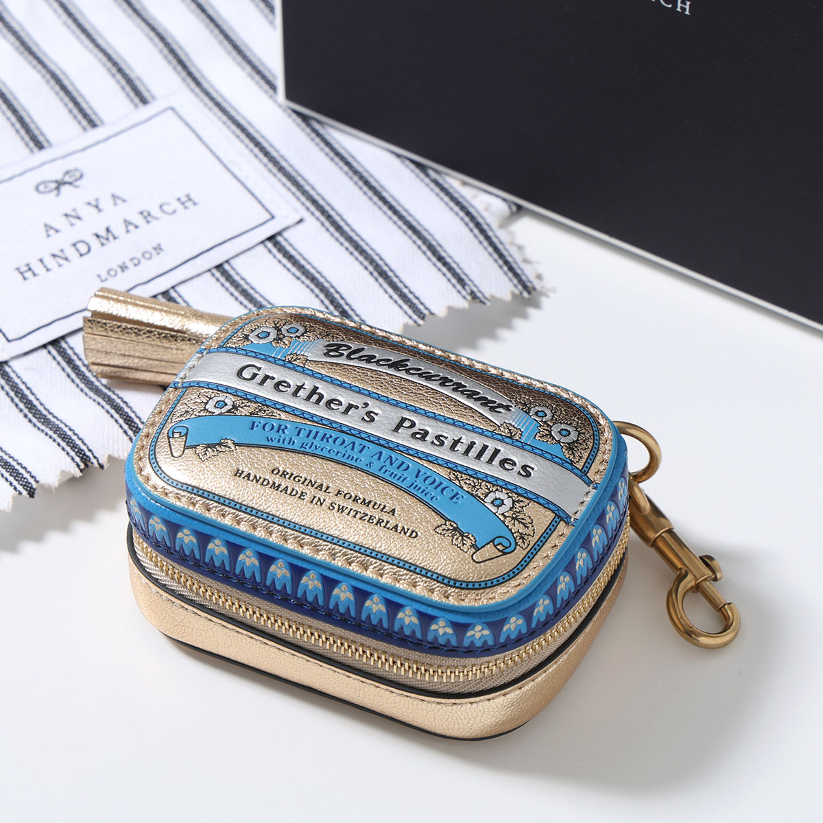 ANYA HINDMARCH ブルーレザー ポーチ、　レザーケース ANYA HINDMARCH（アニヤ・ハインドマーチ） コインケース Grether's