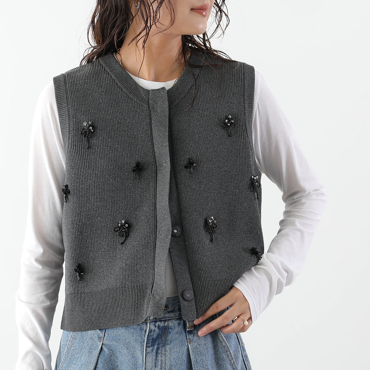 極美品✨ エイミーロウ Eimee Law ツイードミックスボタンジレ 38 Eimee Law（エイミーロウ） ベスト 84862A レディース ランダム