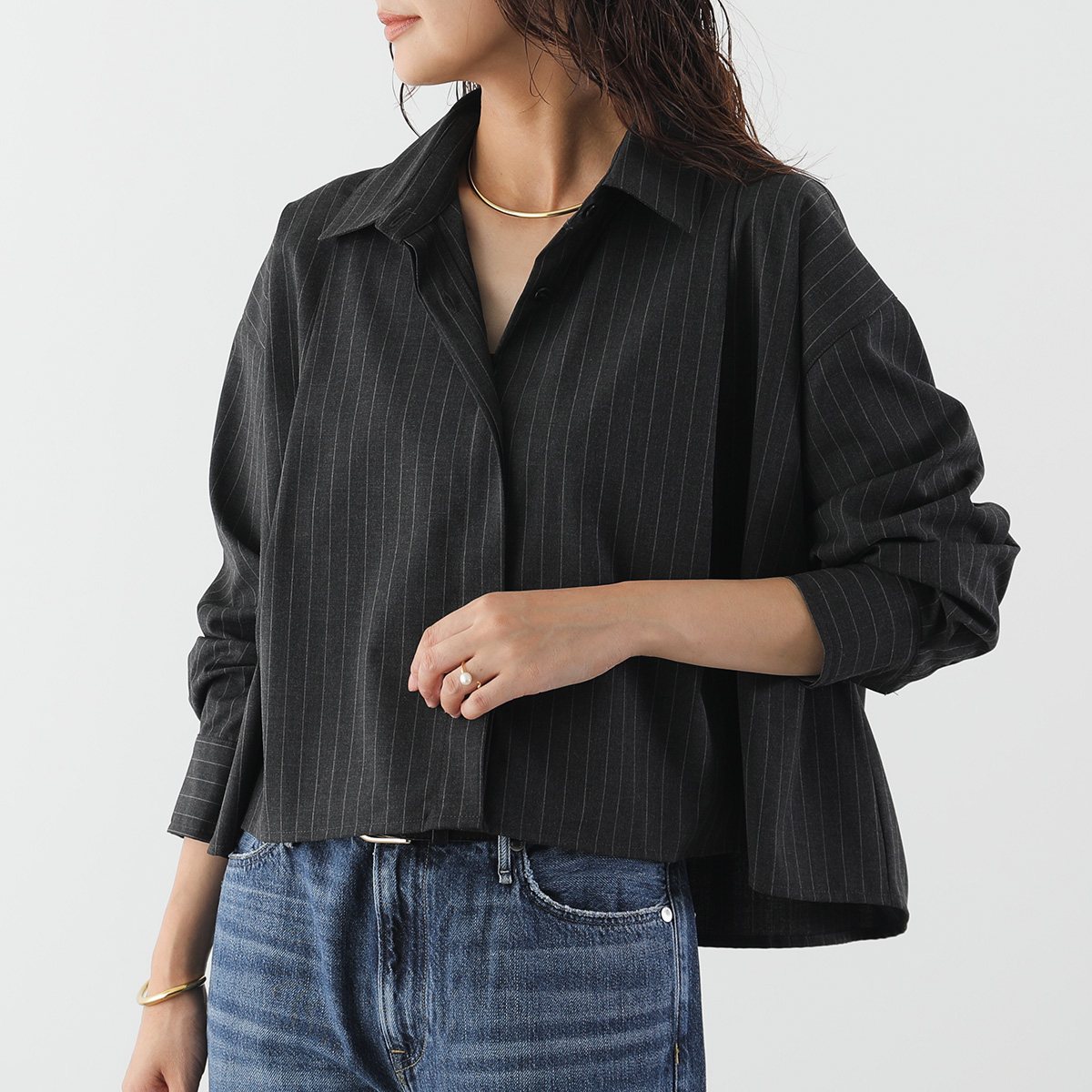 MARGAUX VINTAGE オーバースリットストライプシャツ ブラック Margaux Vintage マルゴー ヴィンテージ ブラウス MG BL-26094-A
