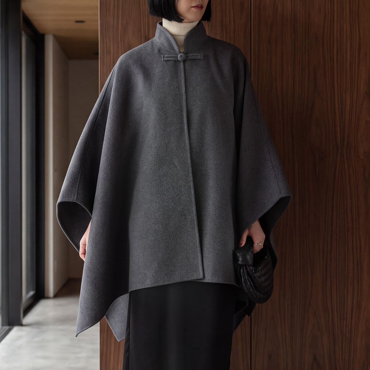 ROHE ローエ ポンチョ Double-faced wool manderin poncho 820-10-263