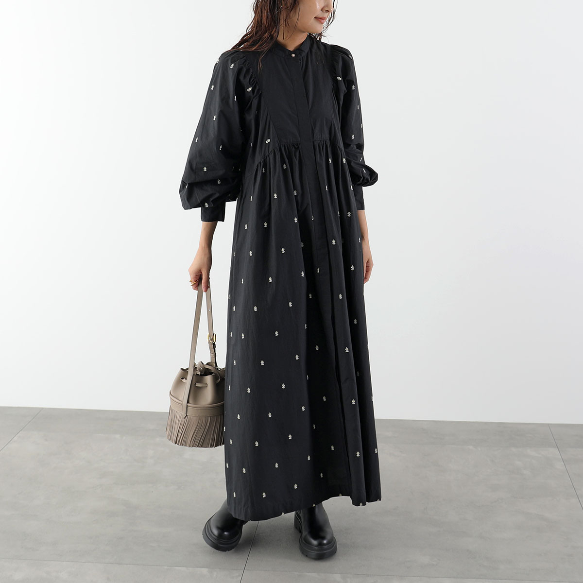 ✨大人気✨ne Quittez pas ヌキテパ 黒 ロングワンピース orn NE QUITTEZ PAS!（ヌキテパ） ne Quittez pas ワンピース Fine Poplin