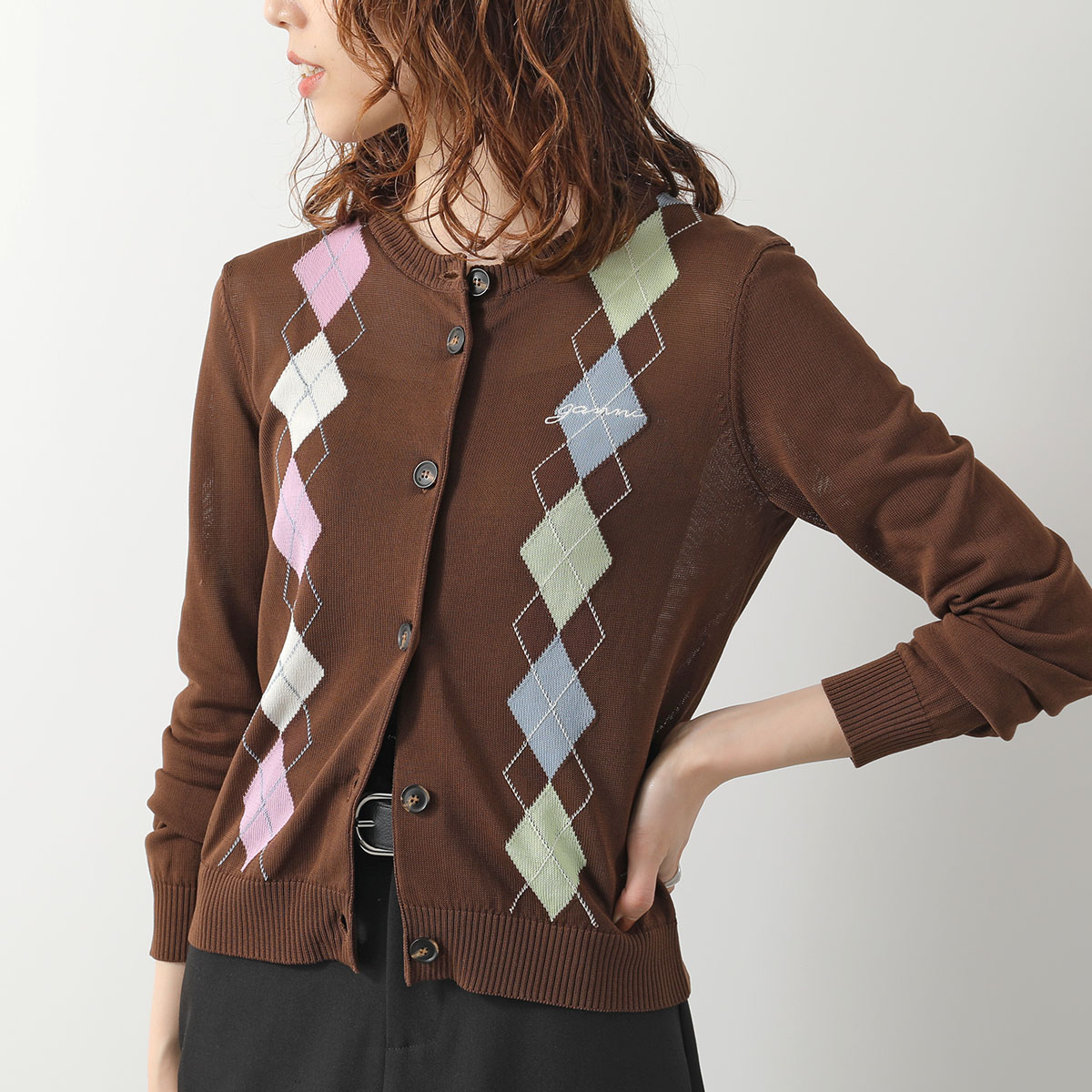GANNI（ガニー） カーディガン Light Cotton Argyle Cardigan A1160009