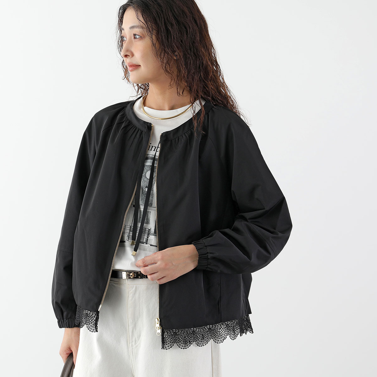 Marilyn Moon（マリリンムーン） ブルゾン scallop-lace hem twill 