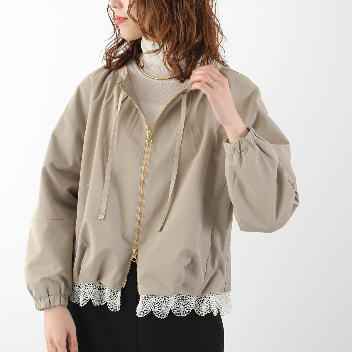 Marilyn Moon（マリリンムーン） ブルゾン scallop-lace hem twill