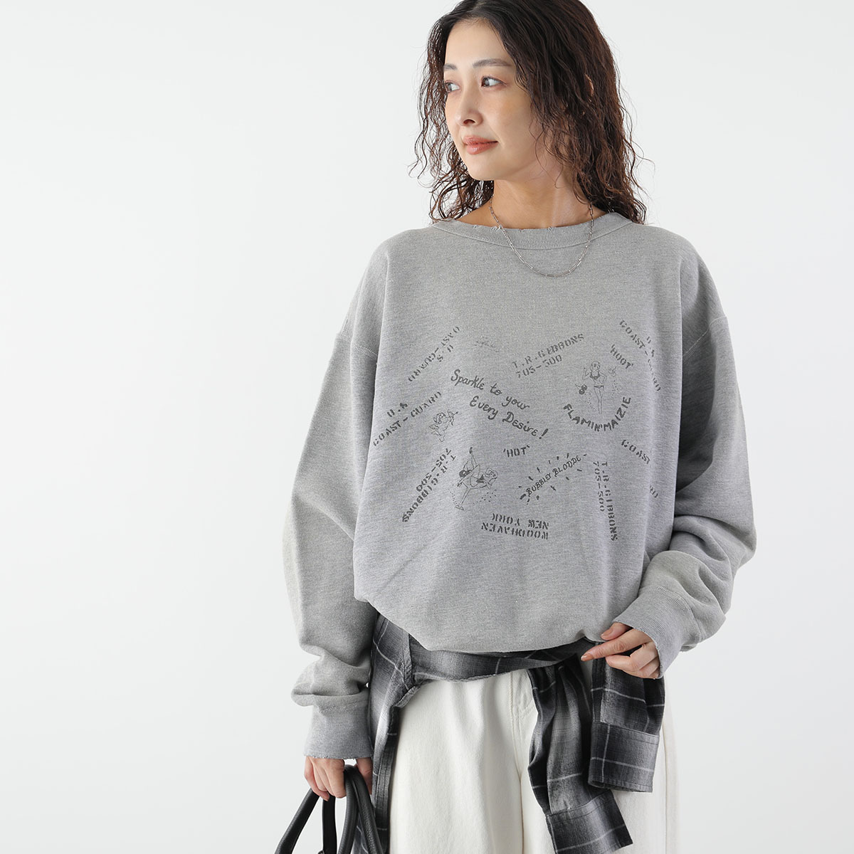 KHA:KI カーキ スウェットシャツ DAMAGE SWEAT SHIRT -STENCIL
