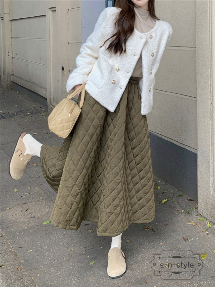 スカート レディース 冬 冬服 蓄熱 防寒 キルティング ウエスト