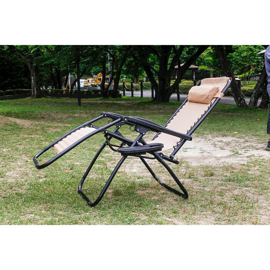 リクライニングチェア 折たたみ式 サイドテーブル付き BBQ レジャー