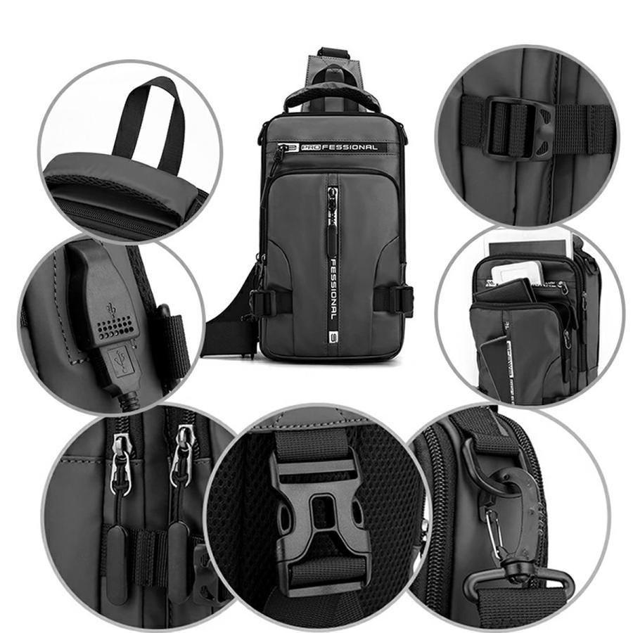 ボディバッグ 4WAY ショルダーバッグ 男女兼用リュックサック USB