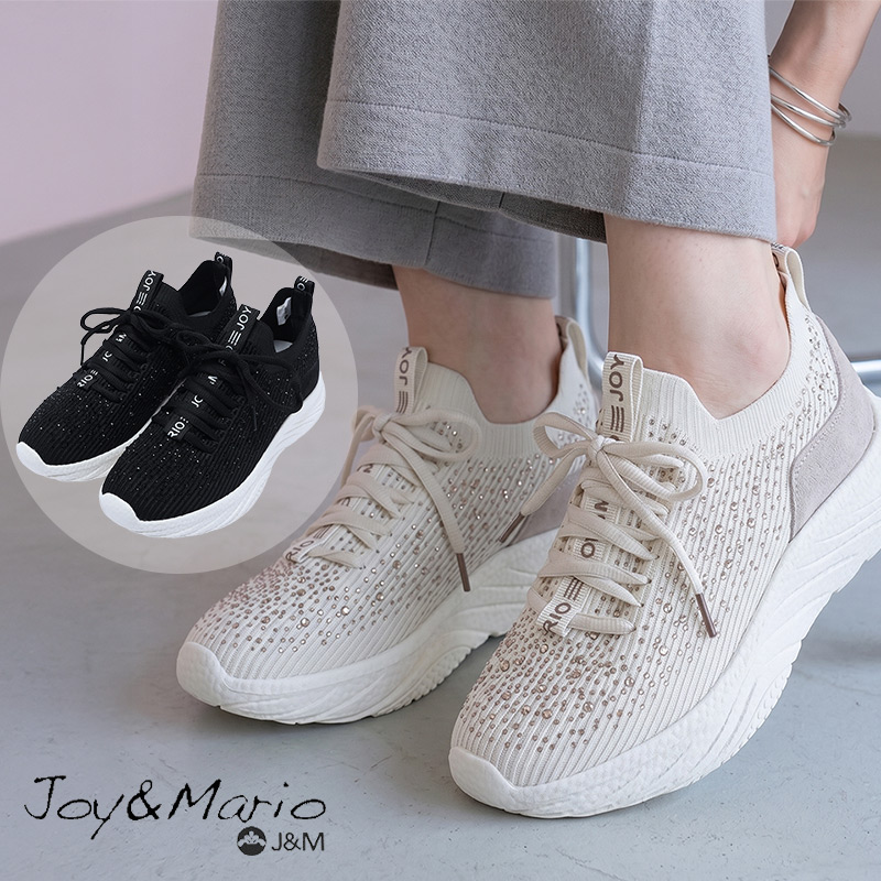 JOY&MARIOスニーカーレディース厚底キラキラビジューニットスニーカー
