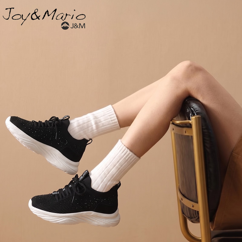 JOY&MARIOスニーカーレディース厚底キラキラビジューニットスニーカー
