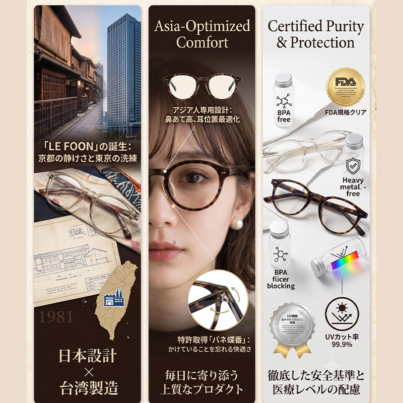 サングラス クリア 透明 UVカット 99.9% LE FOON ルフォン ボストン