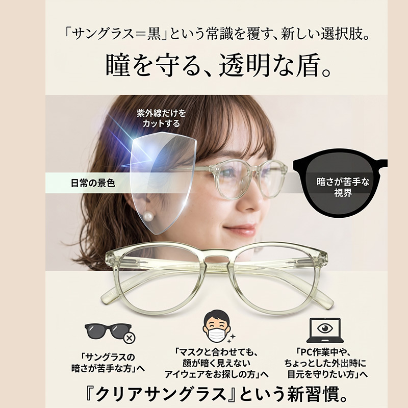サングラス クリア 透明 UVカット 99.9% LE FOON ルフォン ボストン