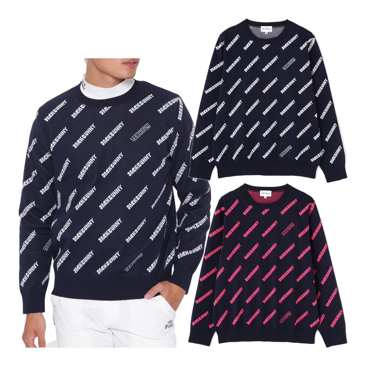 Yahoo! Yahoo!ショッピング(ヤフー ショッピング)ジャックバニー 長袖 AmossaSL クルーネックニットプルオーバー セーター メンズ 262-3270839 2023年秋冬モデル トップス 秋冬ウェア ゴルフウェア Jack Bunny!!
