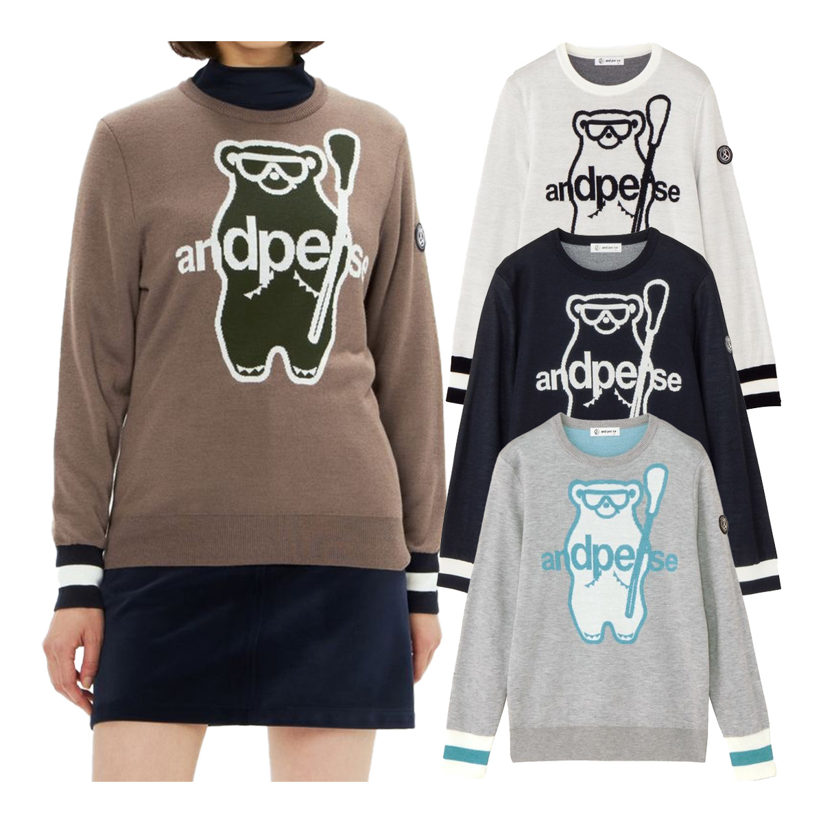 AND PER SE アンパスィ タートル ニット セーター レッド系 L ゴルフ