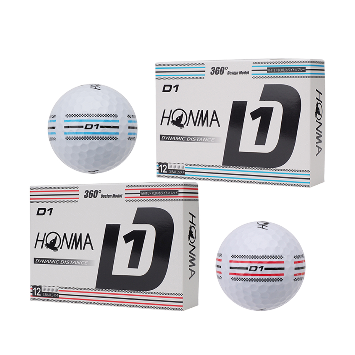 HONMA D1 本間ゴルフ ゴルフボール 360アライメント 1ダース（12球入