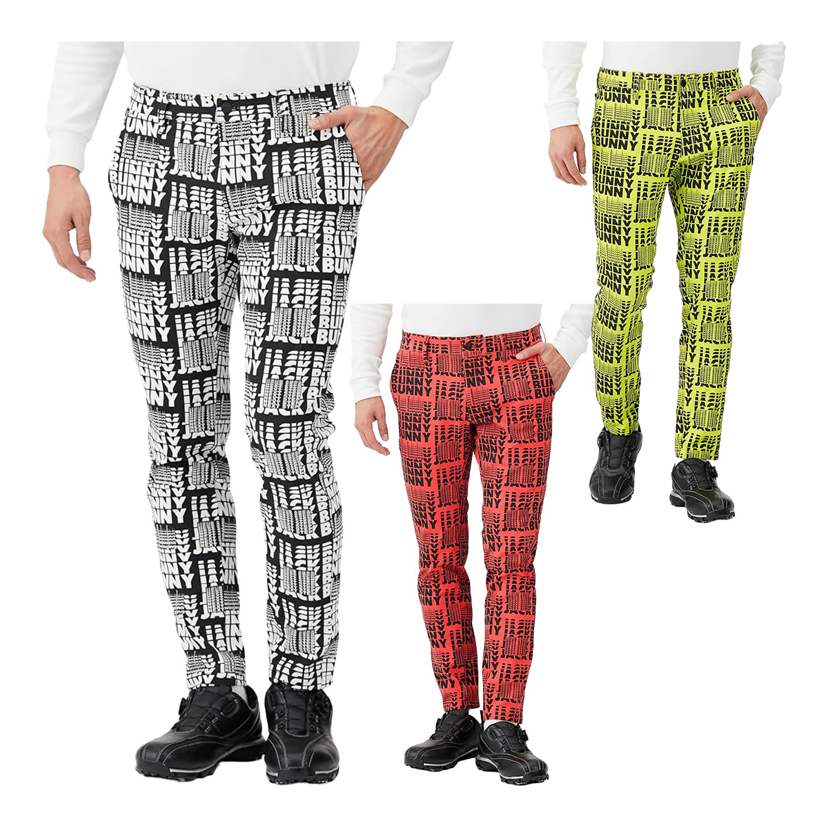 新品【Jack Bunny】ロングパンツ ジャージツイル・マルチロゴ柄 【公式