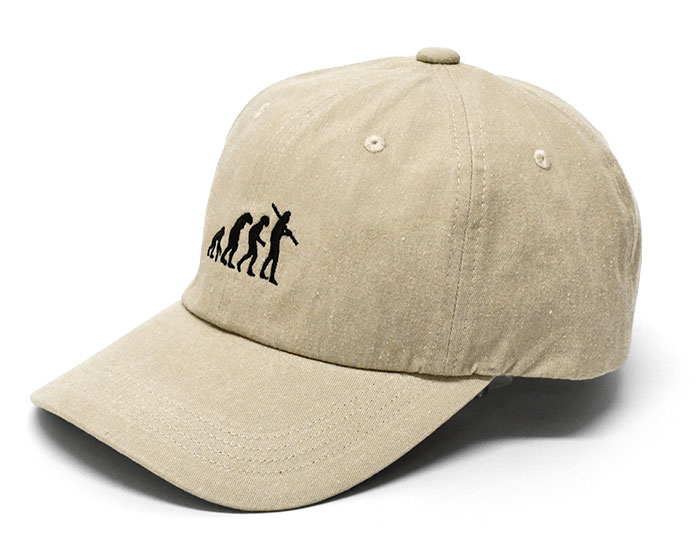 キャップ 帽子 メンズ おしゃれ ローキャップ 人類の進化 人類進化の行進図 おもしろ 面白 Strange Park ストレンジパーク ウォッシュコットン 進化刺繍｜s-rana｜02