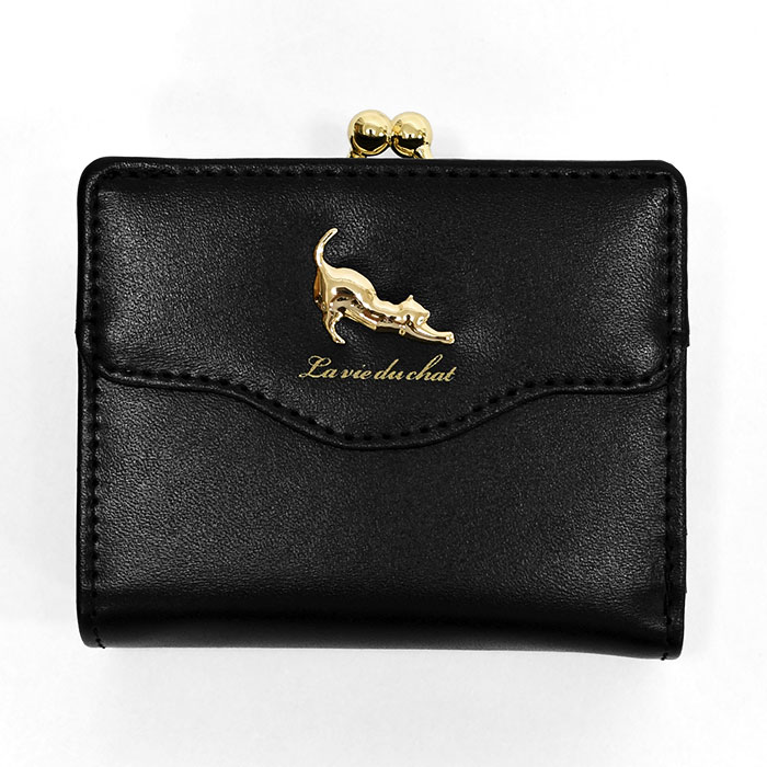 猫 ねこ ネコ 財布 フェイクレザー 伸び猫 がま口 二つ折り財布