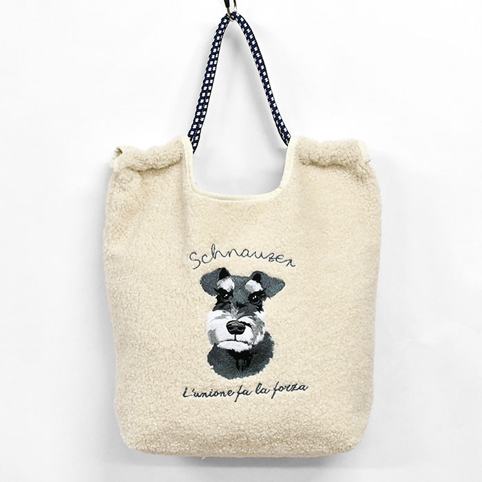 猫 ねこ ネコ 犬 いぬ イヌ ボア アニマル刺繍 コード トートバッグ