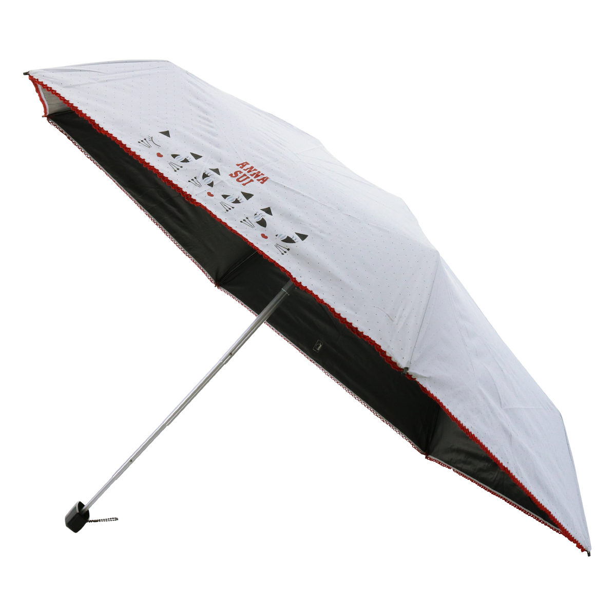 アナスイ 折りたたみ傘 ミニ傘 レディース キャット 1AS27016-16 ANNA SUI 晴雨兼用 雨傘 日傘 遮光 UVカット 遮熱 猫 水玉  ドット